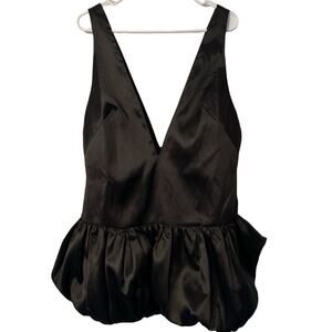 Nasty Gal Dress Womens Size 8 Black Satin  Low Plunge Puffbal Hem Structured NWT